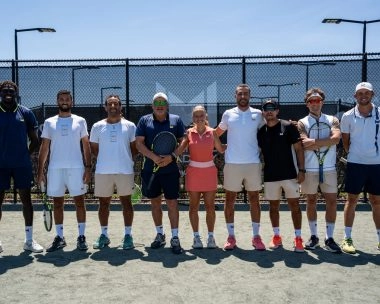 Group photo of all tennis coaches at Mouratoglou Academy Zephyrhills in Florida.