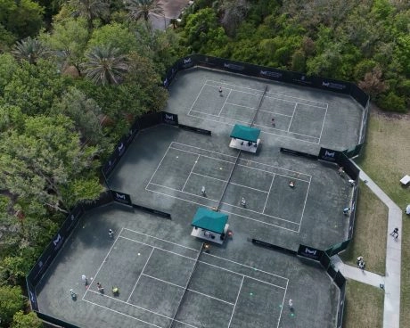 Aerial view of the tennis courts at Mouratoglou Tennis Center Amelia Island