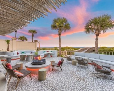 Lounge area by the fire at The Ritz-Carlton Amelia Island