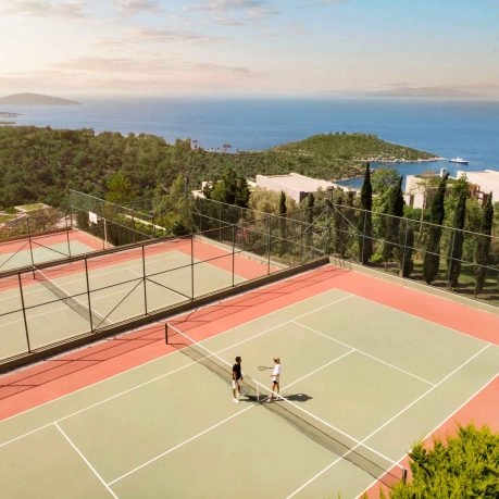 Tennis court view from hilltop