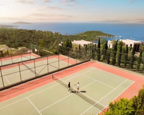 Tennis court view from hilltop
