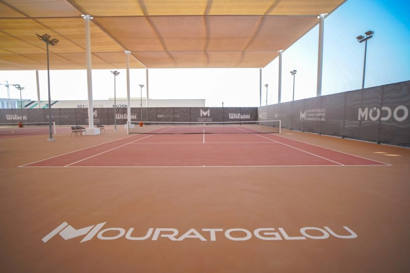 Hard tennis court at Mouratoglou Tennis Center Hudayriyat Island.