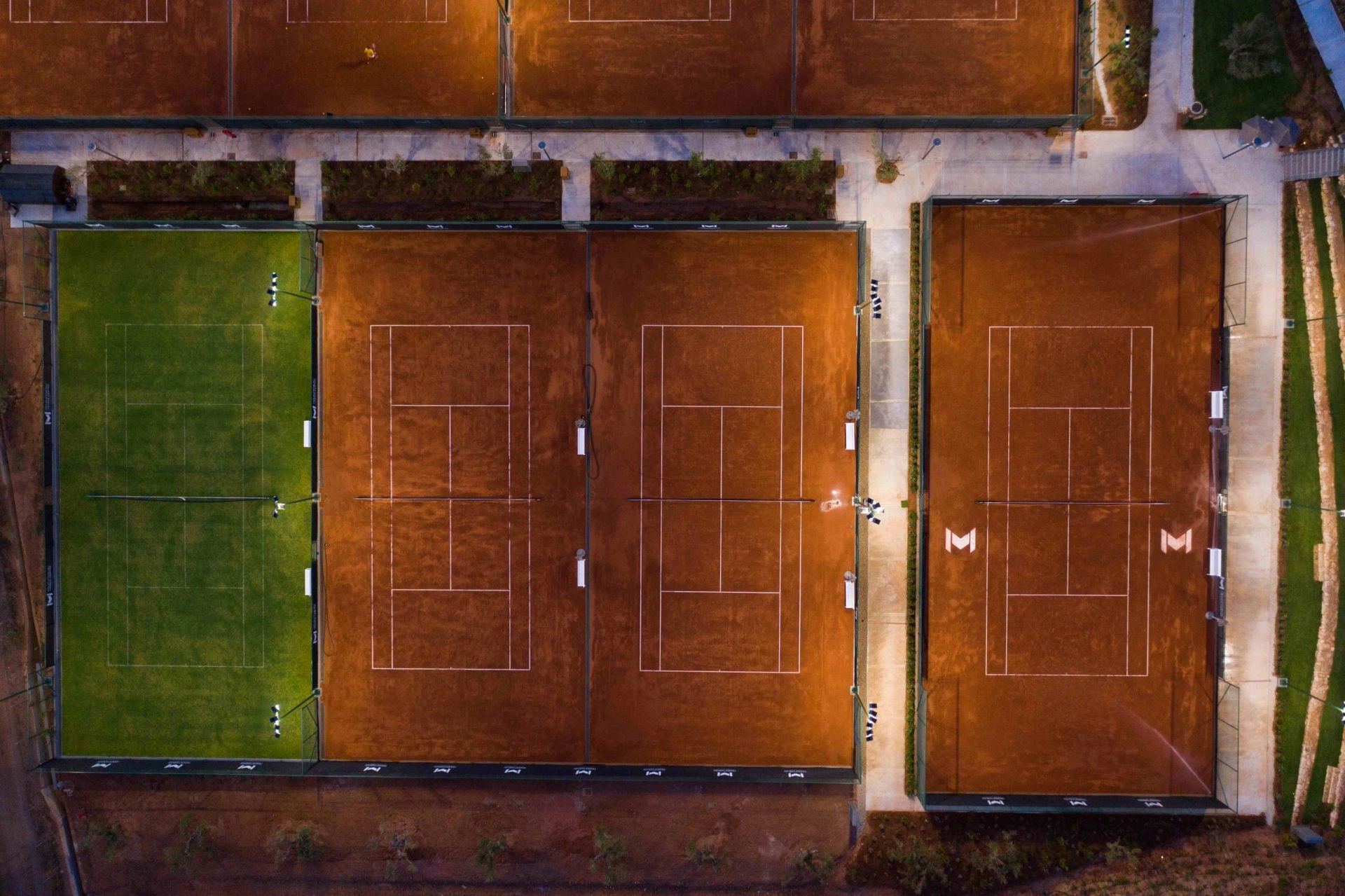 Drone view of the tennis courts at Costa Navarino