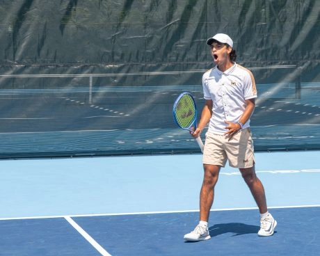 Tennis player celebrating a point at Mouratoglou Tennis Center Boston in Massachusetts