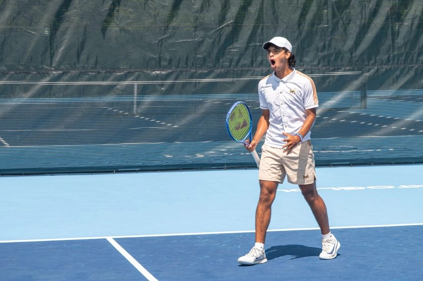 Tennis player celebrating a point at Mouratoglou Tennis Center Boston in Massachusetts