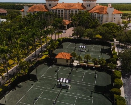 Aerial view of Mouratoglou Tennis Center Naples located at The Ritz-Carlton Naples Tiburón in Florida