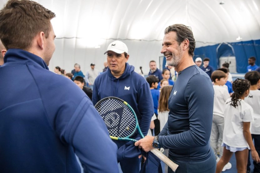 Patrick Mouratoglou speaking with coaches at Mouratoglou Tennis Center Boston