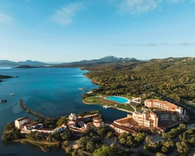 Aerial view of Hotel Cala di Volpe and Mouratoglou Tennis Center in Costa Smeralda.