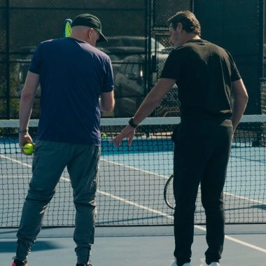 Patrick Mouratoglou giving tennis coaching advice at Mouratoglou Tennis Center Horseshoe Bay.