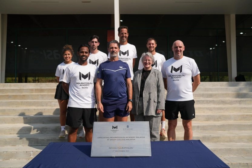 Patrick Mouratoglou and the Mouratoglou Academy Malaysia team posing during the official launch at Epsom College in Malaysia.
