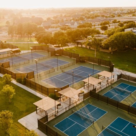 Aerial view of outdoor tennis and padel courts at Mouratoglou Tennis Center Odessa Midland at La Estancia.
